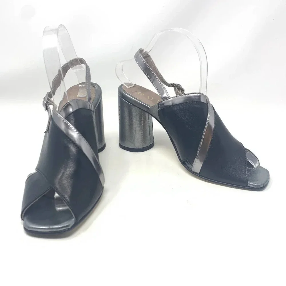 Ouigal Metallic Slingback‎ Heels Black Silver